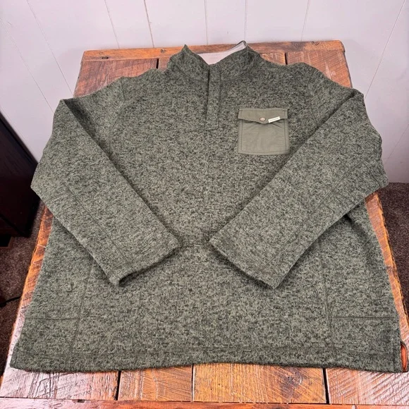 Woolrich XL Olive Pullover Fleece Snap Neck Pocket Outdoor Sweater - Picture 12 of 12